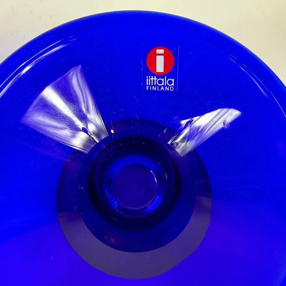 Iittala Kartio Glass Candle Holders Cobalt Blue Kaj Franck Finland MCM